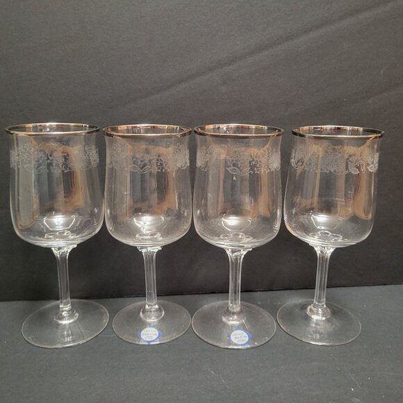 Lenox White Echo Hand-Etched Wine Glass Set Of 4 Floral Pattern 7" Tall Elegant - Picture 1 of 4